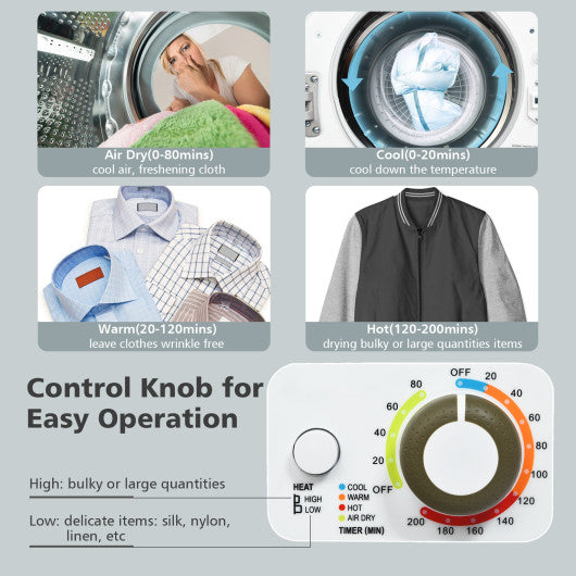 1.5 Cu .ft Clothes Dryer with with Stainless Steel Wall Mount-Gray - Set Shop and Smile