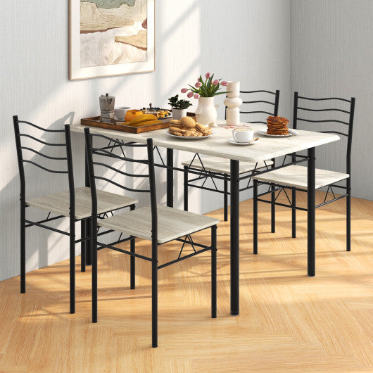 5 Pieces Wood Metal Dining Table Set with 4 Chairs-Natural - Set Shop and Smile