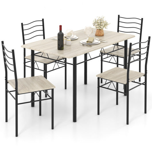 5 Pieces Wood Metal Dining Table Set with 4 Chairs-Natural - Set Shop and Smile