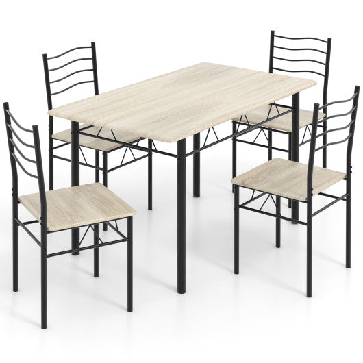 5 Pieces Wood Metal Dining Table Set with 4 Chairs-Natural - Set Shop and Smile