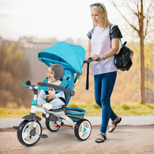 4-in-1 Detachable Baby Stroller Tricycle with Round Canopy -Blue - Set Shop and Smile