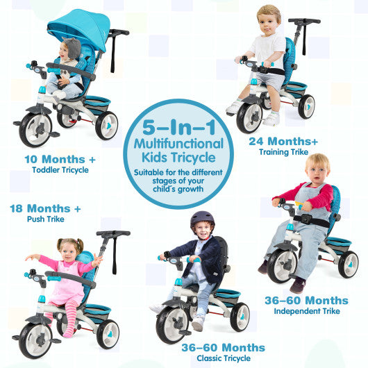 4-in-1 Detachable Baby Stroller Tricycle with Round Canopy -Blue - Set Shop and Smile