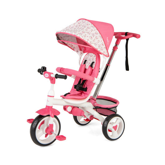 4-in-1 Detachable Baby Stroller Tricycle with Round Canopy -Pink - Set Shop and Smile