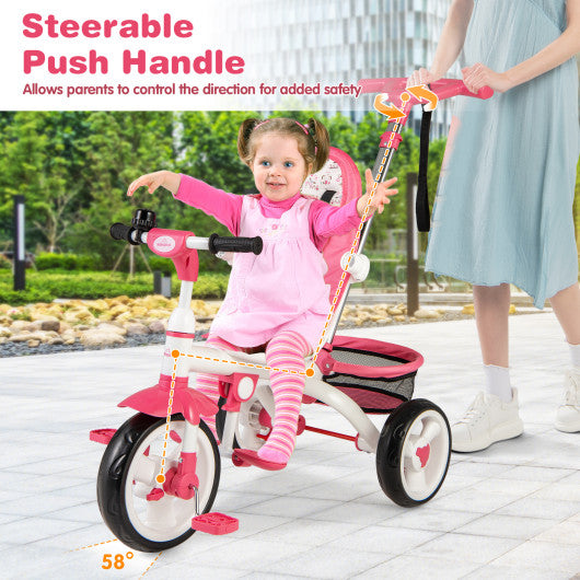 4-in-1 Detachable Baby Stroller Tricycle with Round Canopy -Pink - Set Shop and Smile