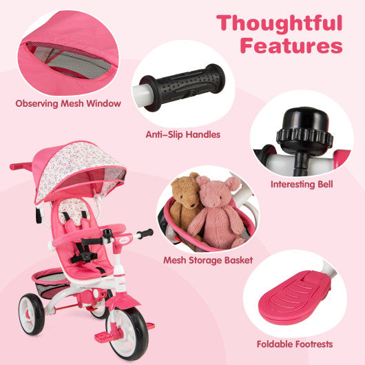 4-in-1 Detachable Baby Stroller Tricycle with Round Canopy -Pink - Set Shop and Smile