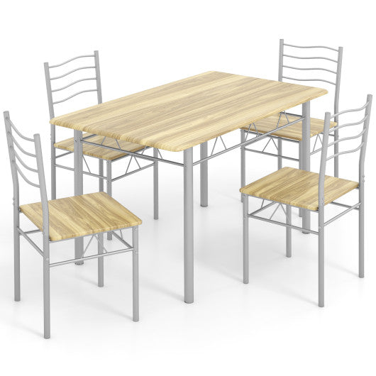 5 Pieces Wood Metal Dining Table Set with 4 Chairs-Walnut - Set Shop and Smile