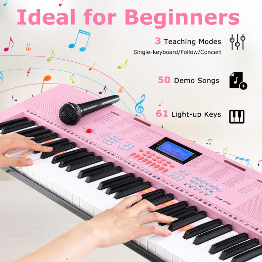 61-Key Electric Piano Keyboard for Beginner-Pink - Set Shop and Smile
