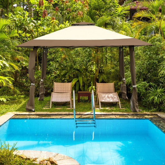 13 Feet x 13 Feet Pop Up Canopy Tent Instant Outdoor Folding Canopy Shelter-Brown - Set Shop and Smile