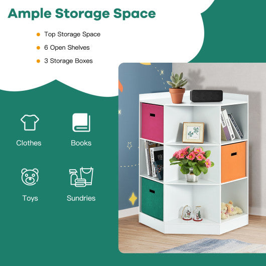 3-Tier Kids Storage Shelf Corner Cabinet with 3 Baskets-Brown - Set Shop and Smile