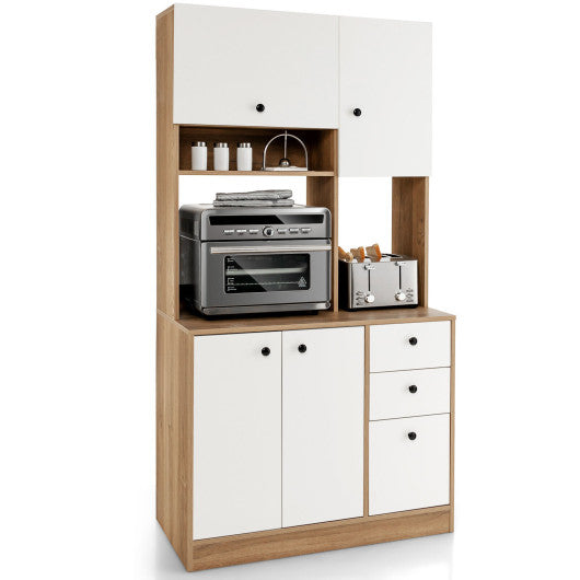 71 Inch Kitchen Pantry with 3 Storage Cabinet and 3 Deep Drawers-White - Set Shop and Smile