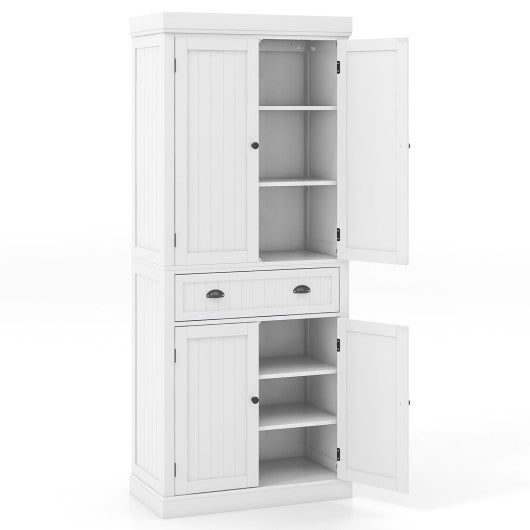 Cupboard Freestanding Kitchen Cabinet w/ Adjustable Shelves-White - Set Shop and Smile
