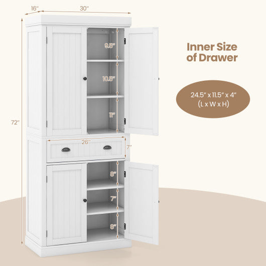 Cupboard Freestanding Kitchen Cabinet w/ Adjustable Shelves-White - Set Shop and Smile