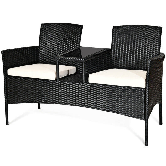 Wicker Patio Conversation Furniture Set with Removable Cushions and Table-Red - Set Shop and Smile