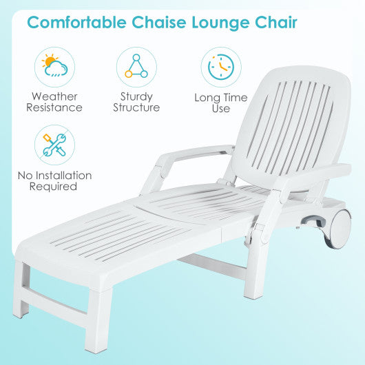 Adjustable Patio Sun Lounger with Weather Resistant Wheels-Black - Set Shop and Smile