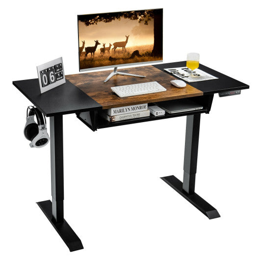 48 Inch Electric Sit to Stand Desk with Keyboard Tray-Black - Set Shop and Smile
