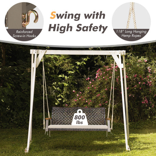 2-Person Rattan Hanging Porch Swing Chair-Black - Set Shop and Smile