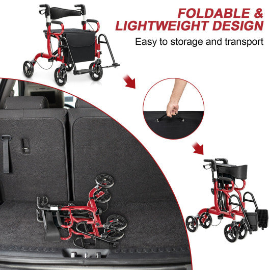 Folding Rollator Walker with 8-inch Wheels and Seat-Black - Set Shop and Smile