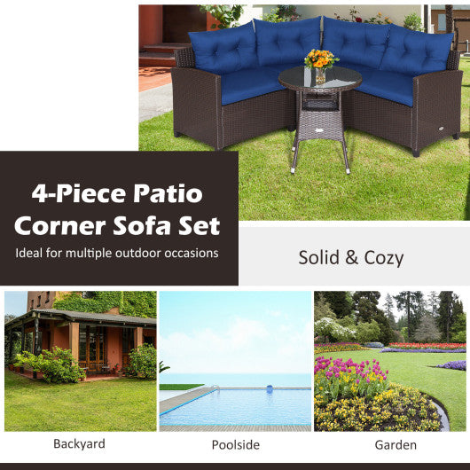 4 Pieces Patio Rattan Furniture Set Cushioned Sofa Glass Table-Black - Set Shop and Smile