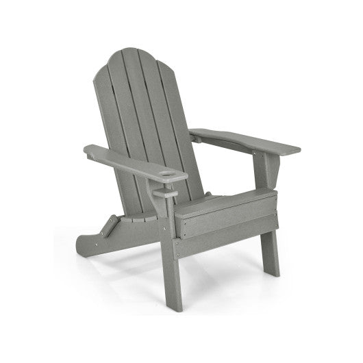 Foldable Weather Resistant Patio Chair with Built-in Cup Holder-Gray - Set Shop and Smile