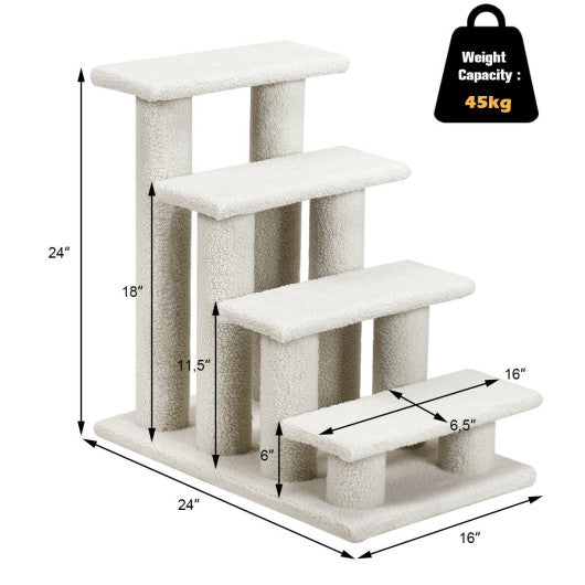 24 Inch 4-Step Pet Stairs Carpeted Ladder Ramp Scratching Post Cat Tree Climber-Gray - Set Shop and Smile