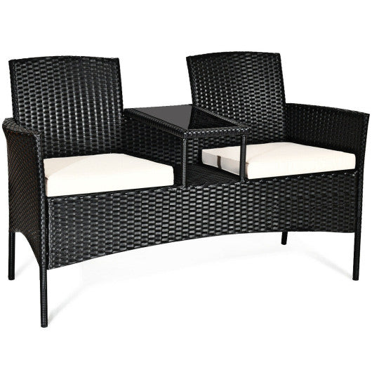 Wicker Patio Conversation Furniture Set with Removable Cushions and Table-Red - Set Shop and Smile