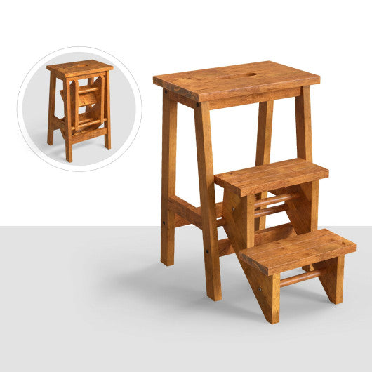3-in-1 Rubber Wood Step Stool with Convenient Handle-Natural - Set Shop and Smile