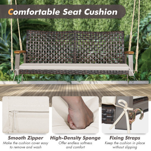 2-Person Rattan Hanging Porch Swing Chair-Black - Set Shop and Smile