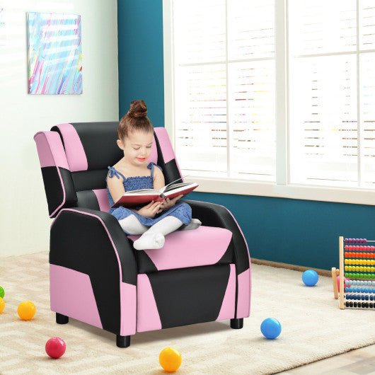 Kids Youth PU Leather Gaming Sofa Recliner with Headrest and Footrest-Pink - Set Shop and Smile