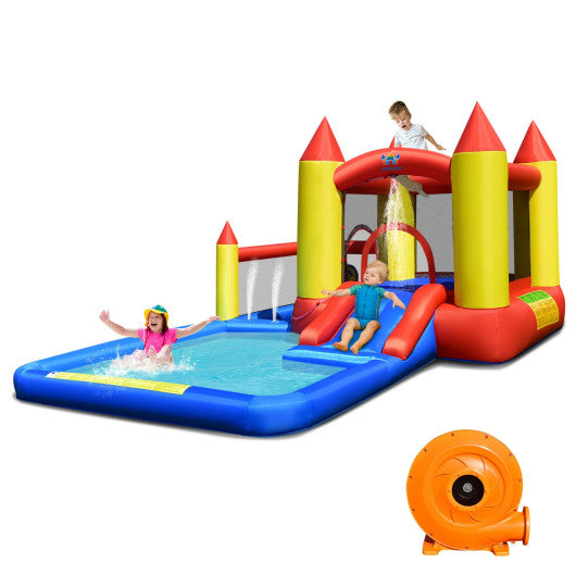 Inflatable Water Slide Castle Kids Bounce House with 480W Blower - Set Shop and Smile