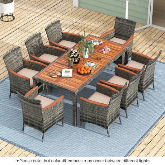 9 Pieces Rattan Patio Dining Set with Acacia Wood Table and Cushioned Chair - Set Shop and Smile