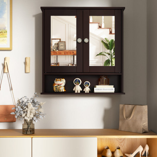 Bathroom Wall Mount Mirror Cabinet Organizer-Brown