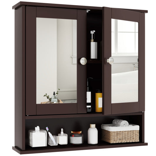 Bathroom Wall Mount Mirror Cabinet Organizer-Brown