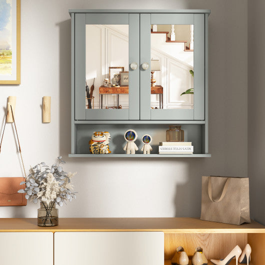 Bathroom Wall Mount Mirror Cabinet Organizer-Gray
