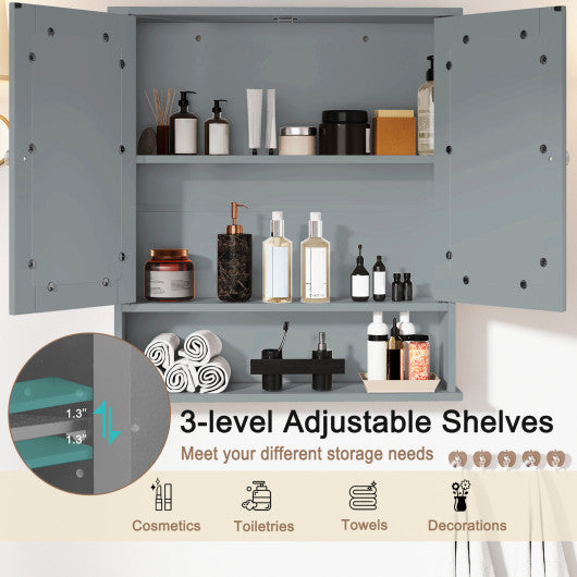 Bathroom Wall Mount Mirror Cabinet Organizer-Gray