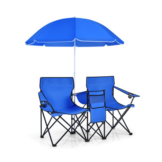 Portable Folding Picnic Double Chair With Umbrella-Black - Set Shop and Smile