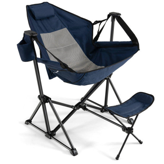 Hammock Camping Chair with Retractable Footrest and Carrying Bag-Navy - Set Shop and Smile