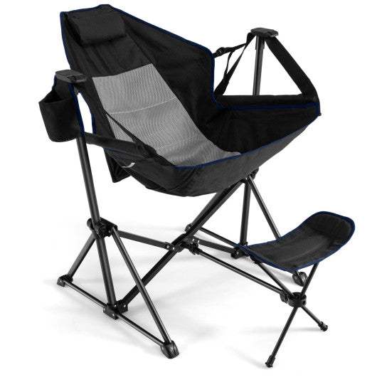 Hammock Camping Chair with Retractable Footrest and Carrying Bag-Black - Set Shop and Smile