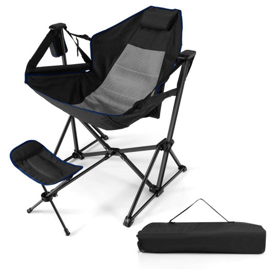 Hammock Camping Chair with Retractable Footrest and Carrying Bag-Black - Set Shop and Smile