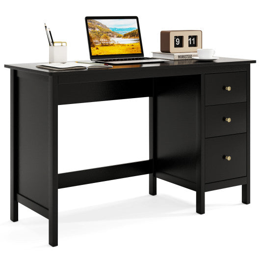 3-Drawer Home Office Study Computer Desk with Spacious Desktop-Black
