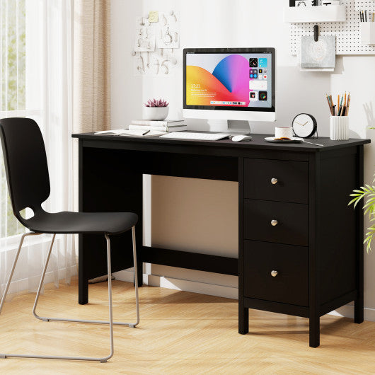 3-Drawer Home Office Study Computer Desk with Spacious Desktop-Black