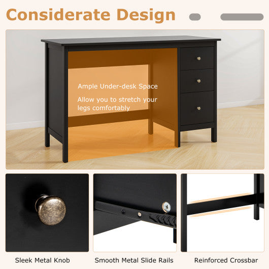 3-Drawer Home Office Study Computer Desk with Spacious Desktop-Black
