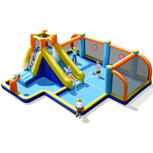Giant Soccer Themed Inflatable Water Slide Bouncer with Splash Pool without Blower - Set Shop and Smile