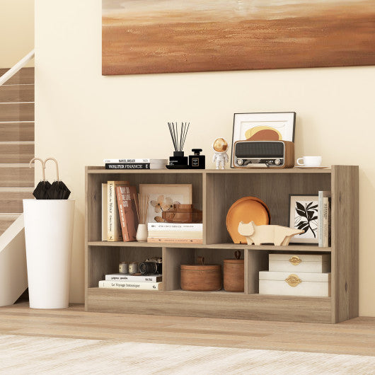 Kids 2-Shelf Bookcase 5-Cube Wood Toy Storage Cabinet Organizer-Natural