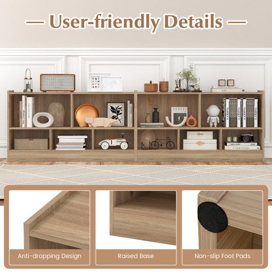 Kids 2-Shelf Bookcase 5-Cube Wood Toy Storage Cabinet Organizer-Natural