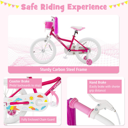 Kids Bicycle 18 Inch Toddler and Kids Bike with Training Wheels for 6-8 Year Old Kids-Pink - Set Shop and Smile
