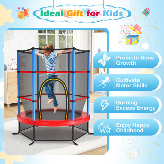 55 Inch Kids Recreational Trampoline Bouncing Jumping Mat with Enclosure Net-Green