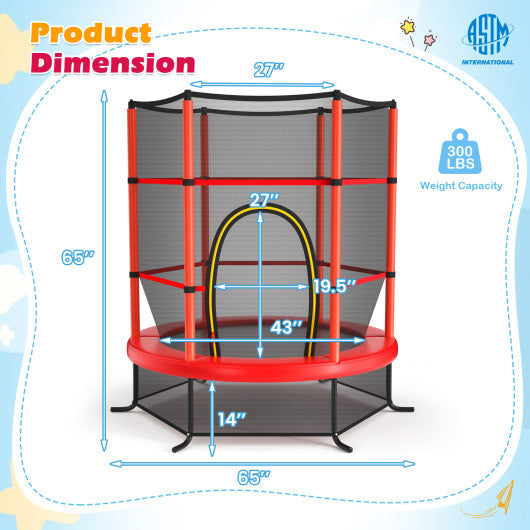 55 Inch Kids Recreational Trampoline Bouncing Jumping Mat with Enclosure Net-Red