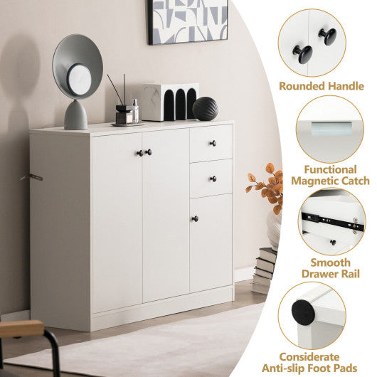 Modern Buffet Sideboard with 2 Pull-out Drawers and Adjustable Shelf for Kitchen-White - Set Shop and Smile