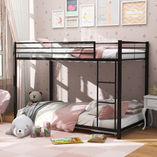 Low Profile Twin Over Twin Metal Bunk Bed with Full-length Guardrails-Black - Set Shop and Smile