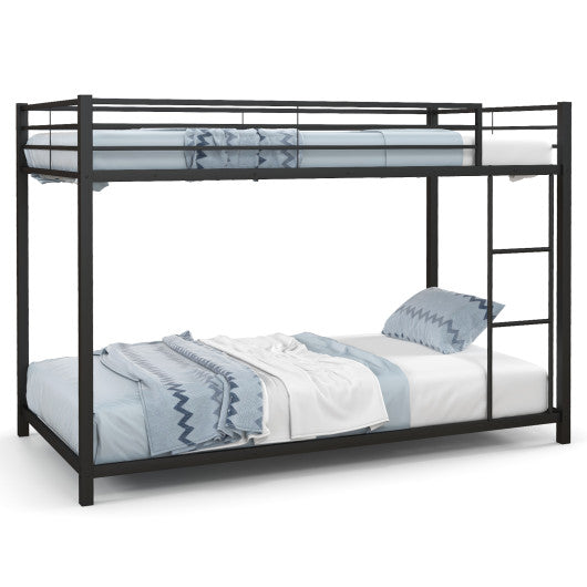 Low Profile Twin Over Twin Metal Bunk Bed with Full-length Guardrails-Black - Set Shop and Smile